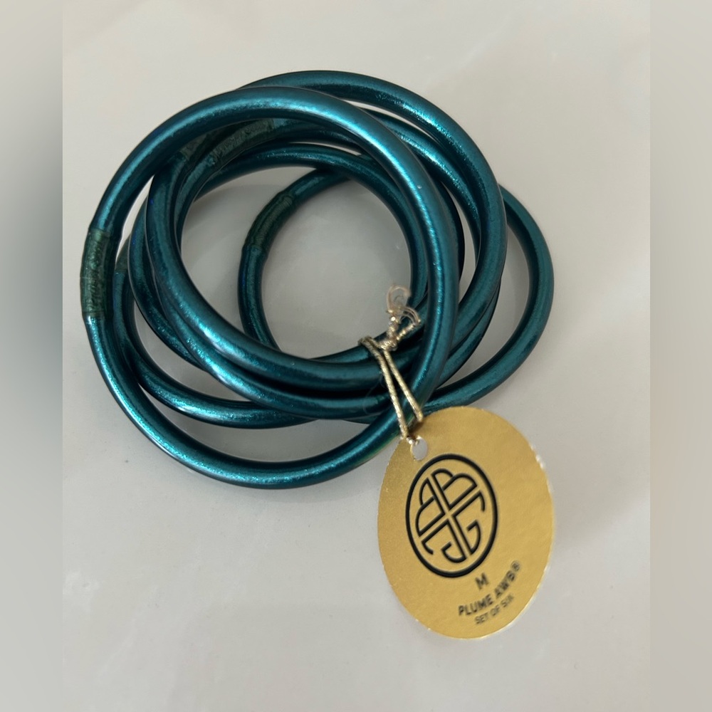 BudhaGirl plume teal bangles, medium, set of 6